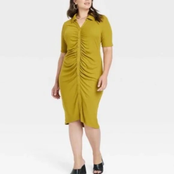 Ava & Viv Dresses & Skirts - Ava & Viv Women's Short Sleeve Shirred Button-Down T-Shirt Dress